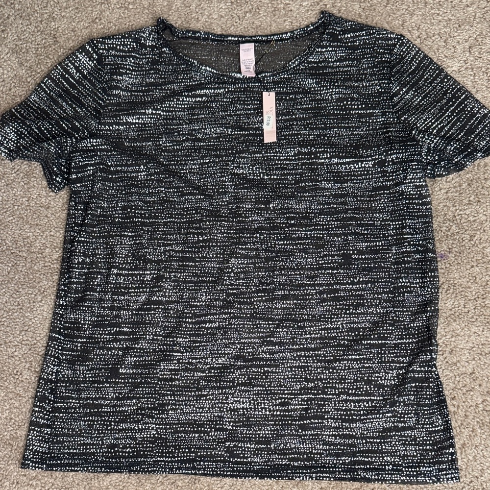 Victoria's Secret Black and Silver Short Sleeve Tee
